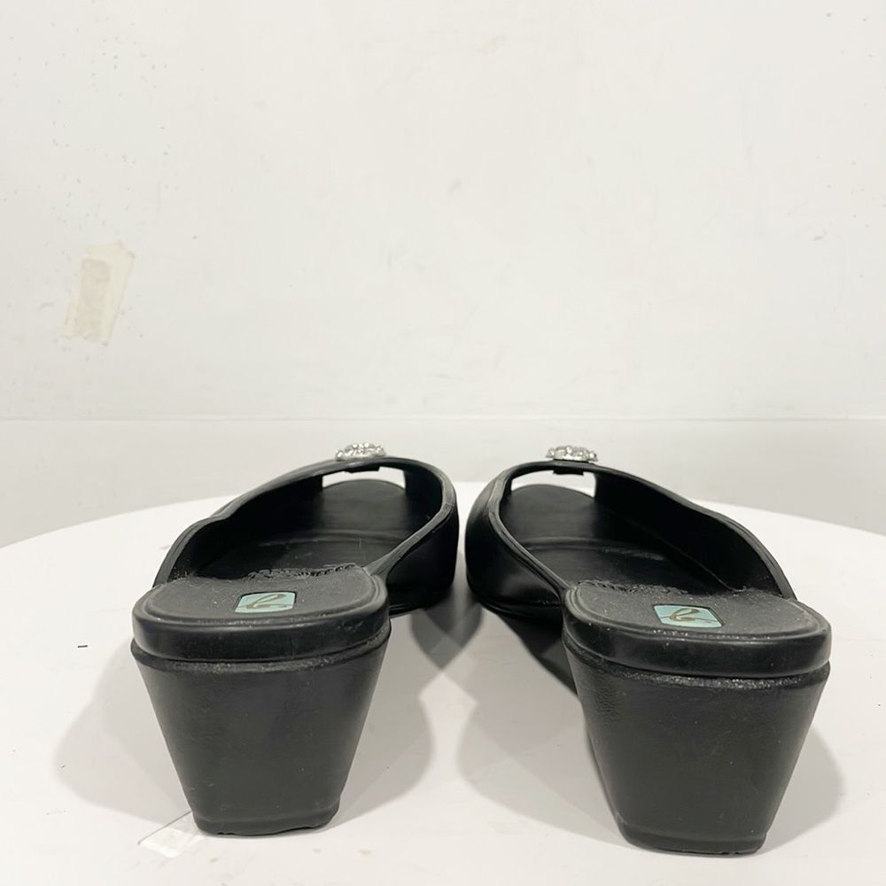 OKA b. Black Peep-Toe Wedges with Jewel Accent - Picture 4 of 10